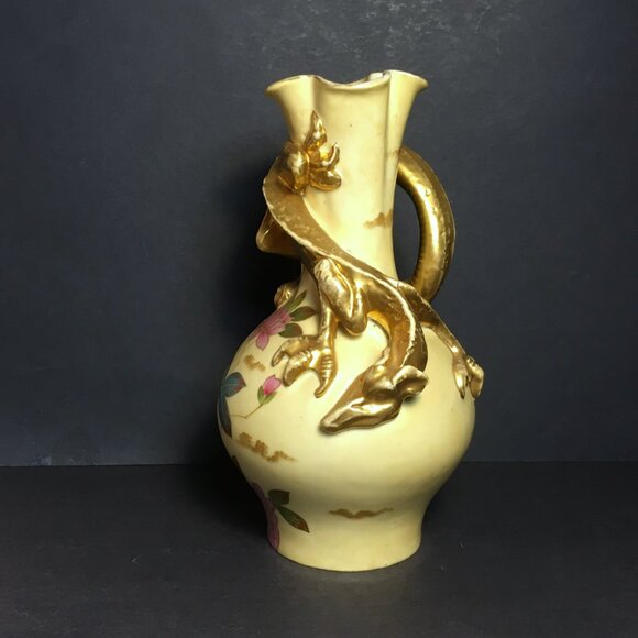 Victoria Carlsbad Art Nouveau Dragon Vase Gold and Floral Accents Please Read - Picture 13 of 15